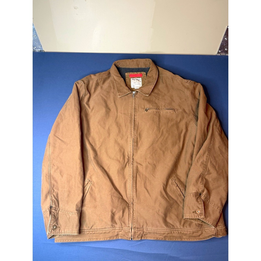 Vintage Old Navy XXL 2XL Brown Canvas Work Jacket Fleece Lined Full Zip